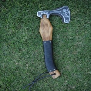 Valhalla Warrior Axe with Viking Symbol and Braided Leather Grip – Carbon Steel Blade for Camping, Chopping & Collectable Displays